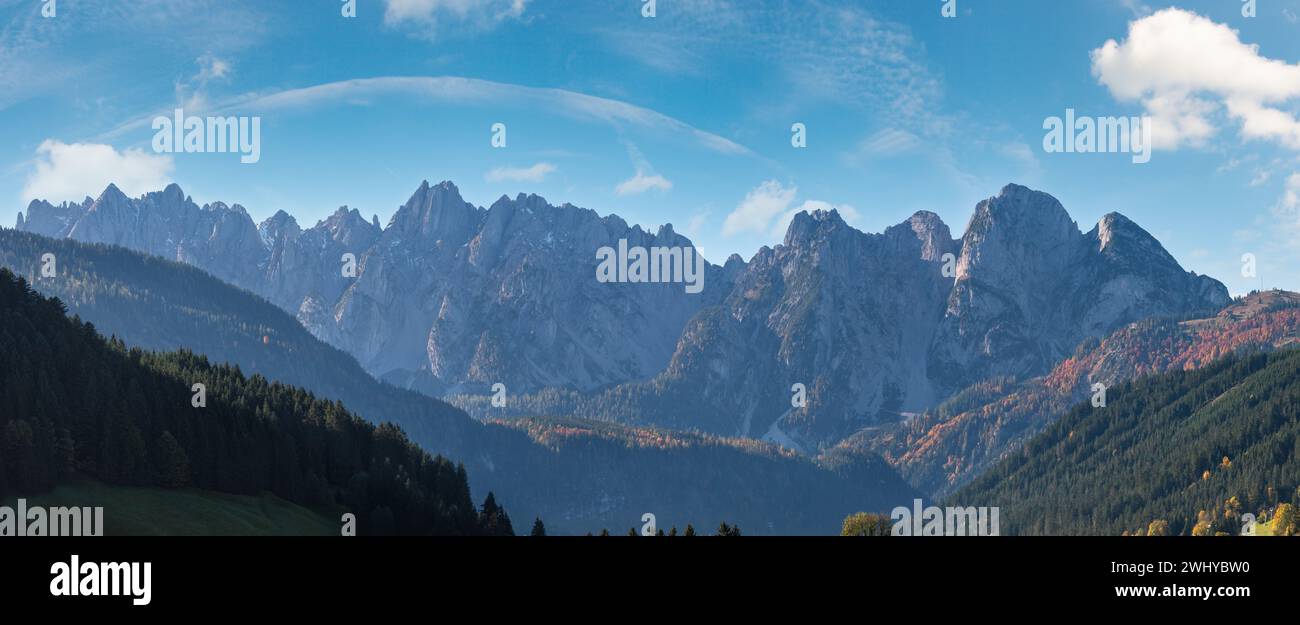 Alps mountain panoramic view from Gosau village outskirts, Austria Stock Photo