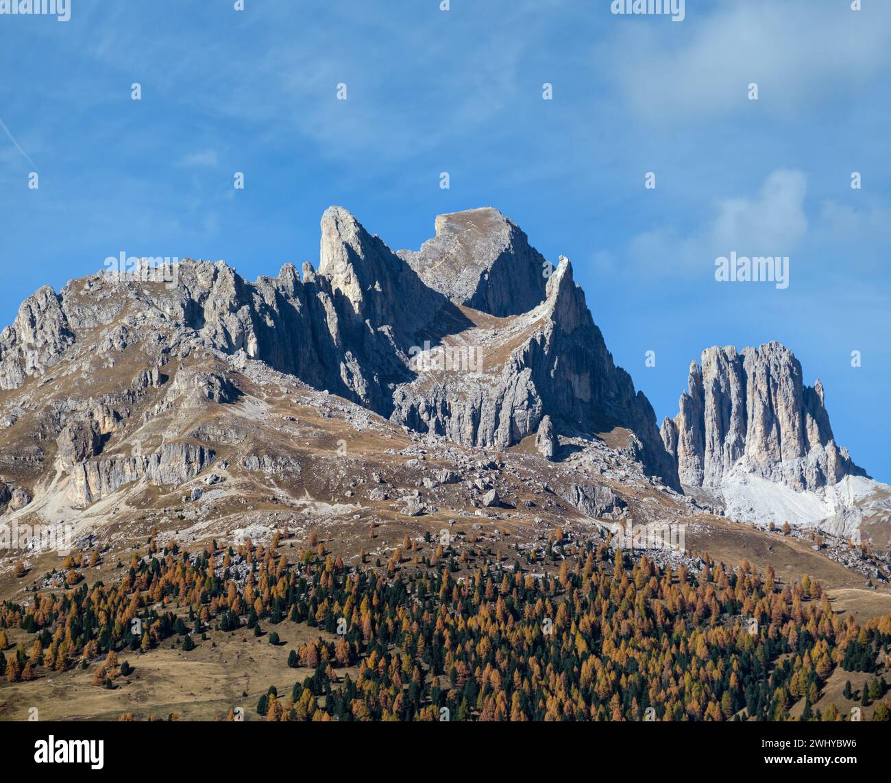 Autumn Dolomites rocky mountain scene, Moena, Italy Stock Photo