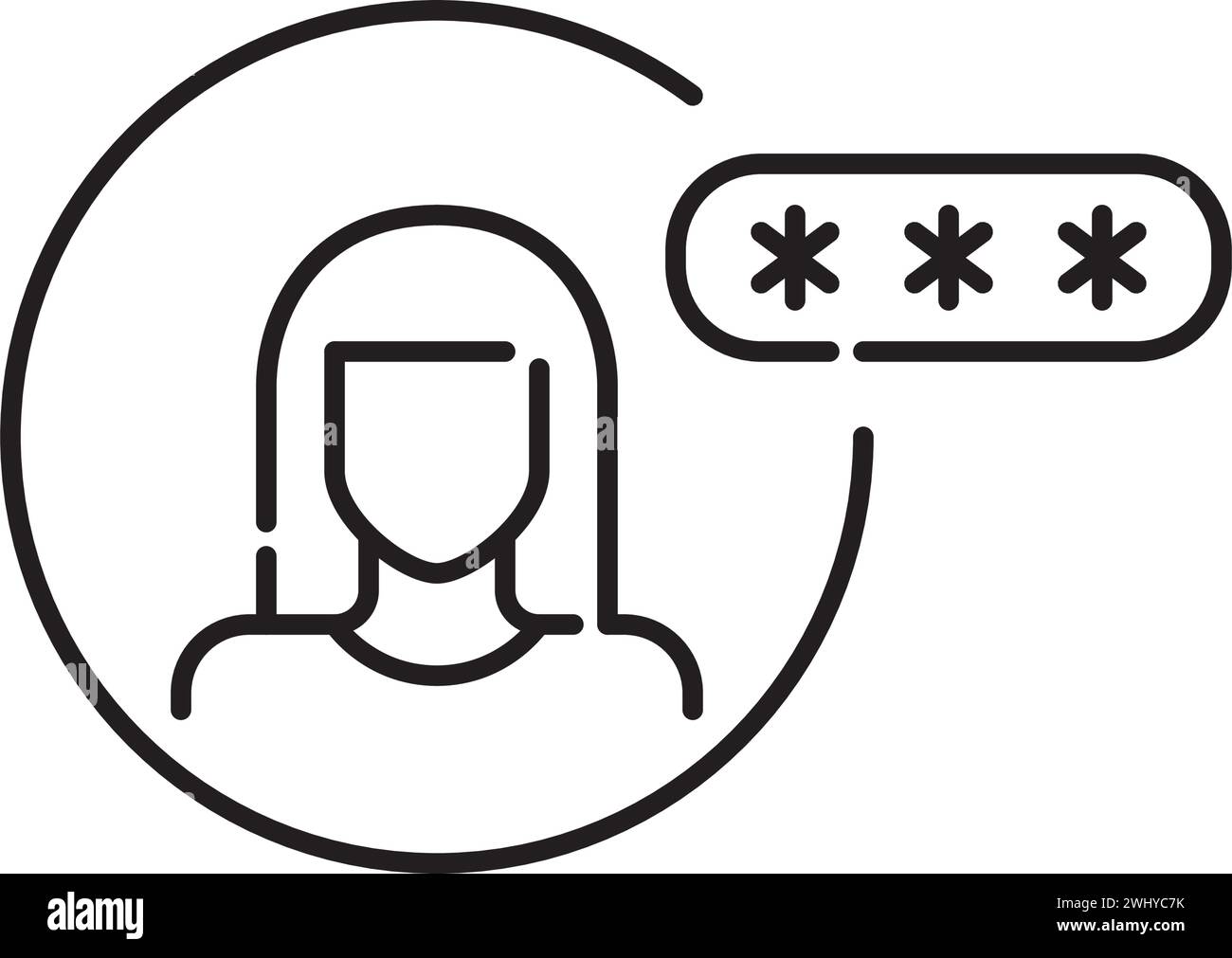 Logging into user account. Password protected female profile. Pixel perfect, editable stroke Stock Vector