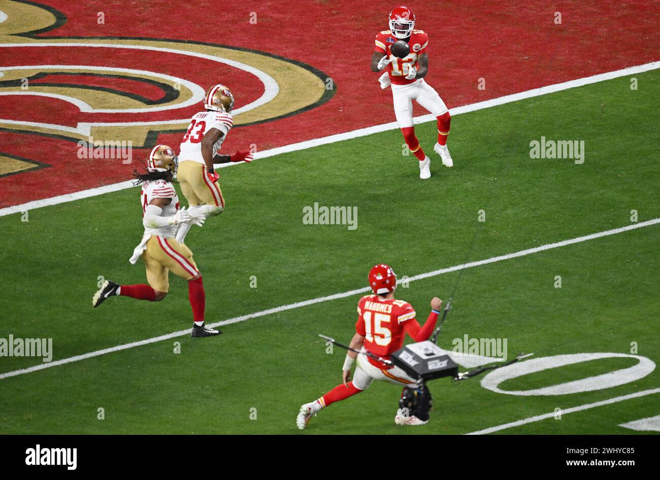 Kansas City Chiefs quarterback Patrick Mahomes throws a touchdown pass ...