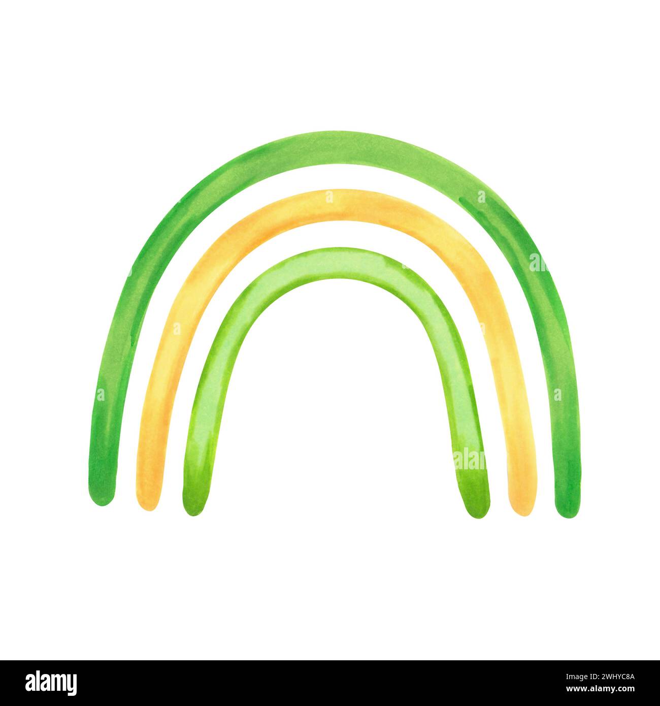 Yellow green rainbow in doodle style.Illustration with watercolors and ...