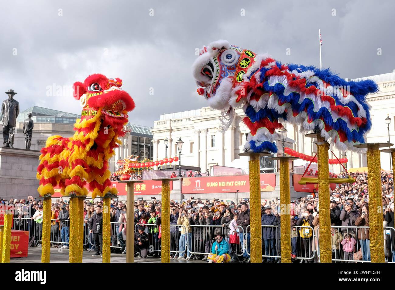 London, UK, 11th February, 2024. Auspicious lion dances were performed