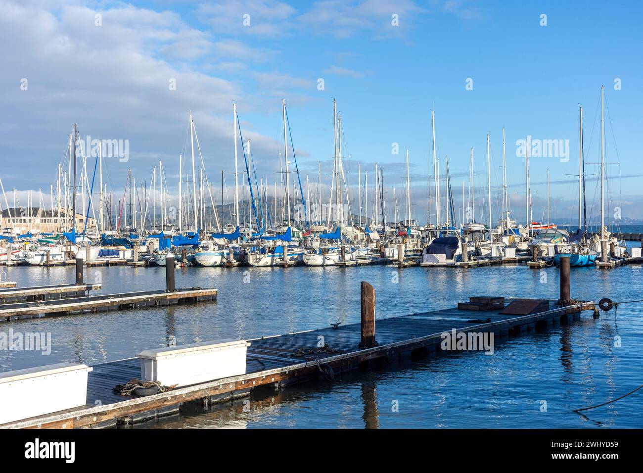 Boat marina at Pier 39, Fisherman's Wharf District, San Francisco, California, United States Stock Photo