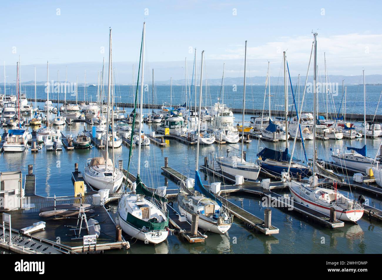 Boat marina at Pier 39, Fisherman's Wharf District, San Francisco, California, United States Stock Photo