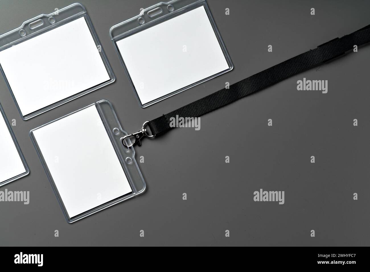 Blank badges on gray background copy space Stock Photo - Alamy