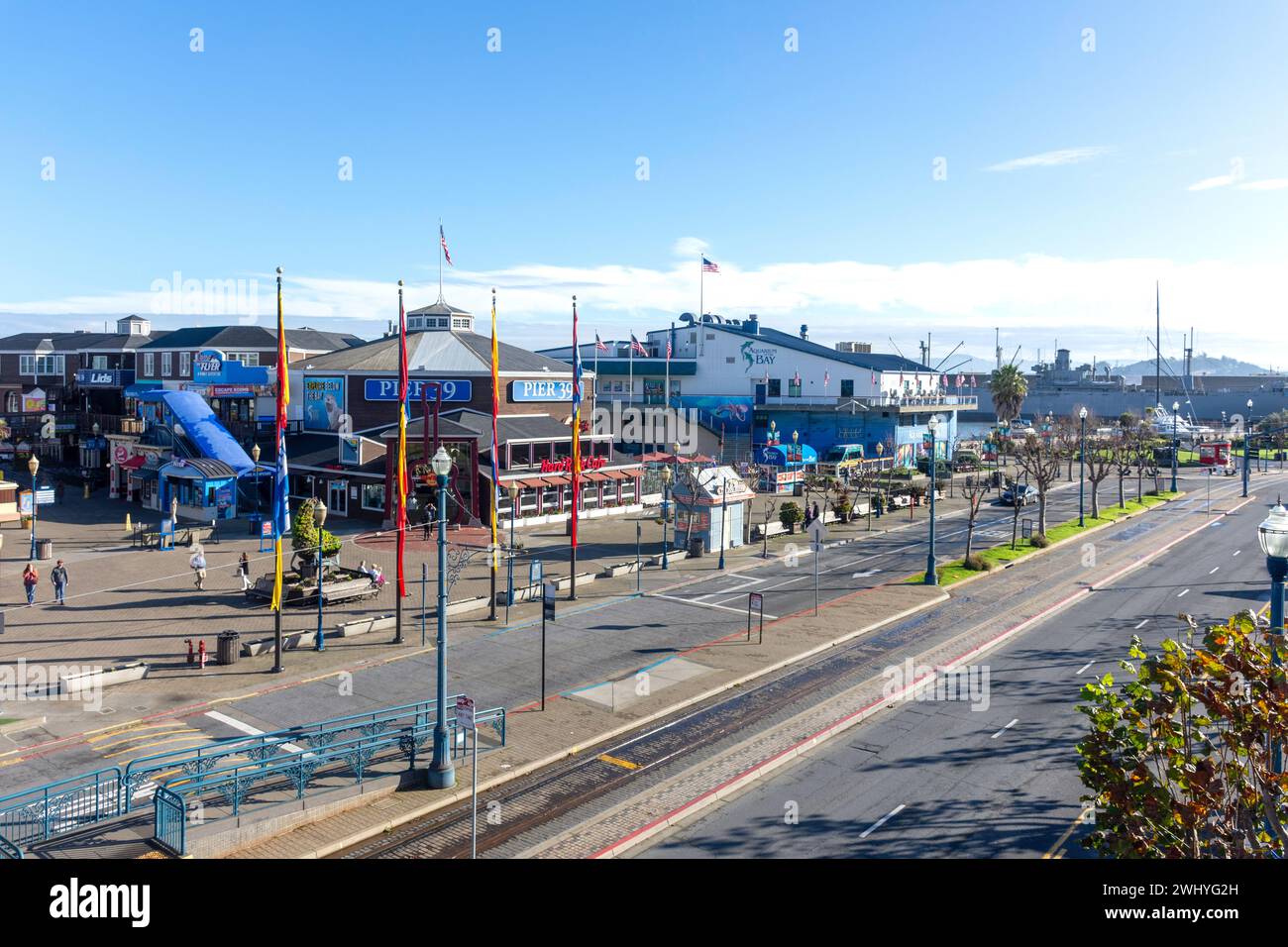 Entrance to Pier 39 across The Embarcadero, Fisherman's Wharf District, San Francisco, California, United States Stock Photo