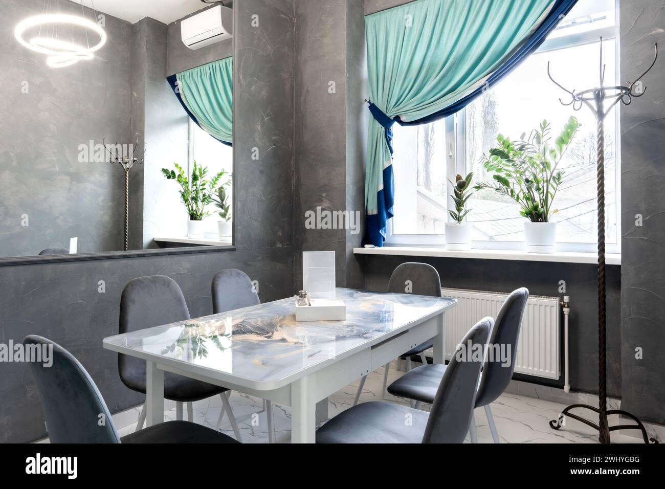 Interior of light colored canteen at the business center Stock Photo