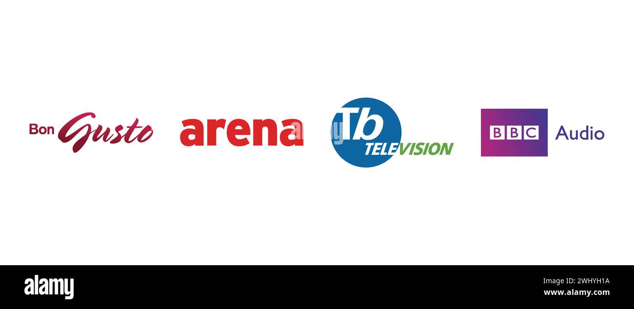 Arena, Bon Gusto, TB Television, BBC Audio . Vector illustration, editorial logo. Stock Vector