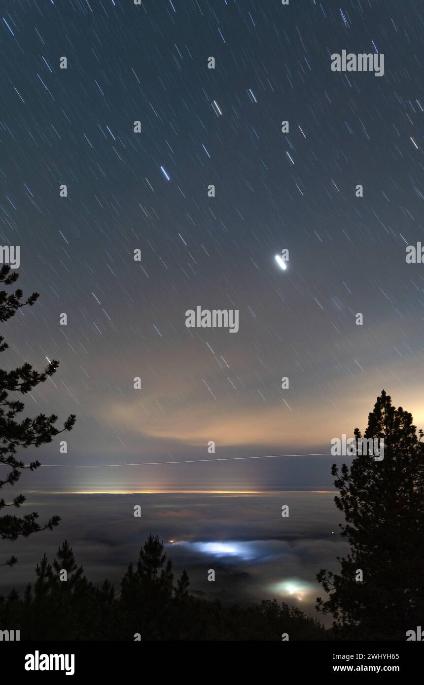 Nighttime astrophotography, Mt. Figueroa, Central California, Starry skies, Celestial panorama, Astronomical views, Nighttime landscapes Stock Photo