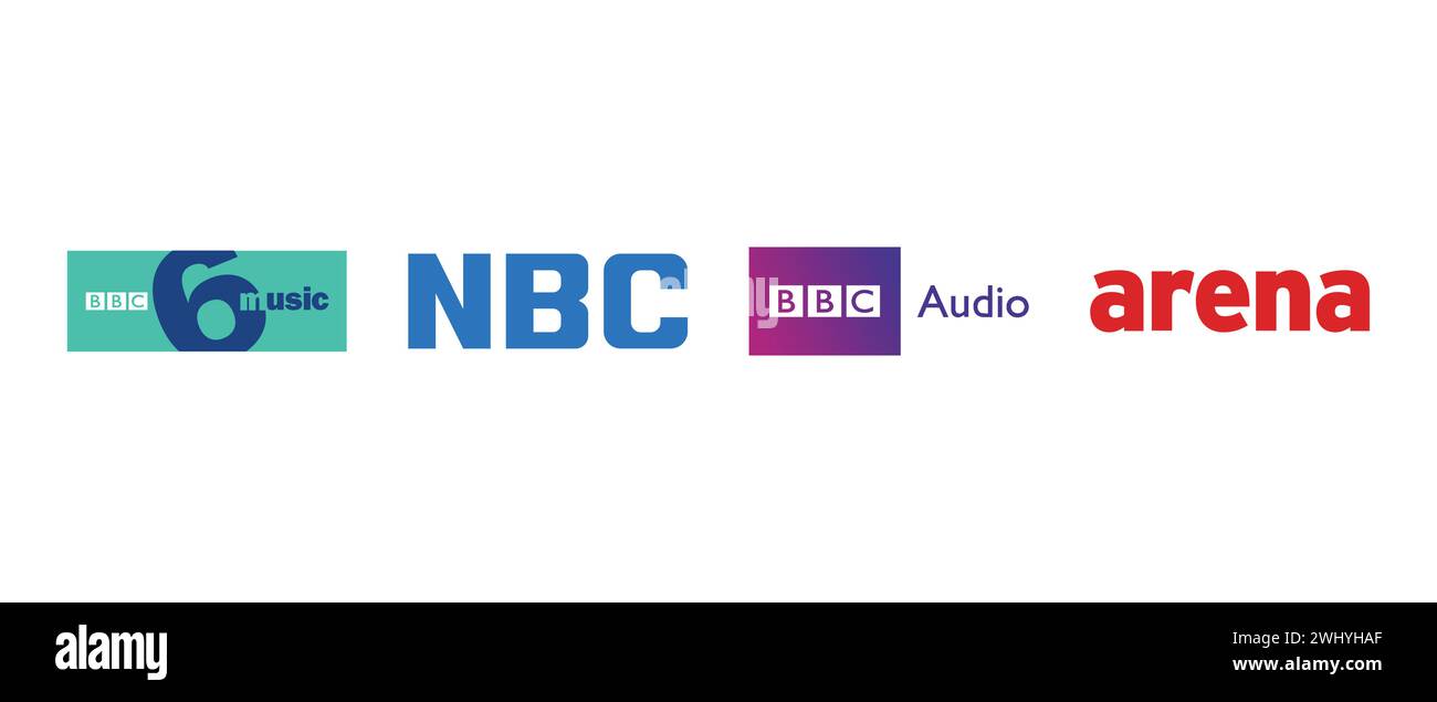 BBC Audio, Arena , BBC6 Music launch, Nagasaki NBC. Vector illustration, editorial logo. Stock Vector