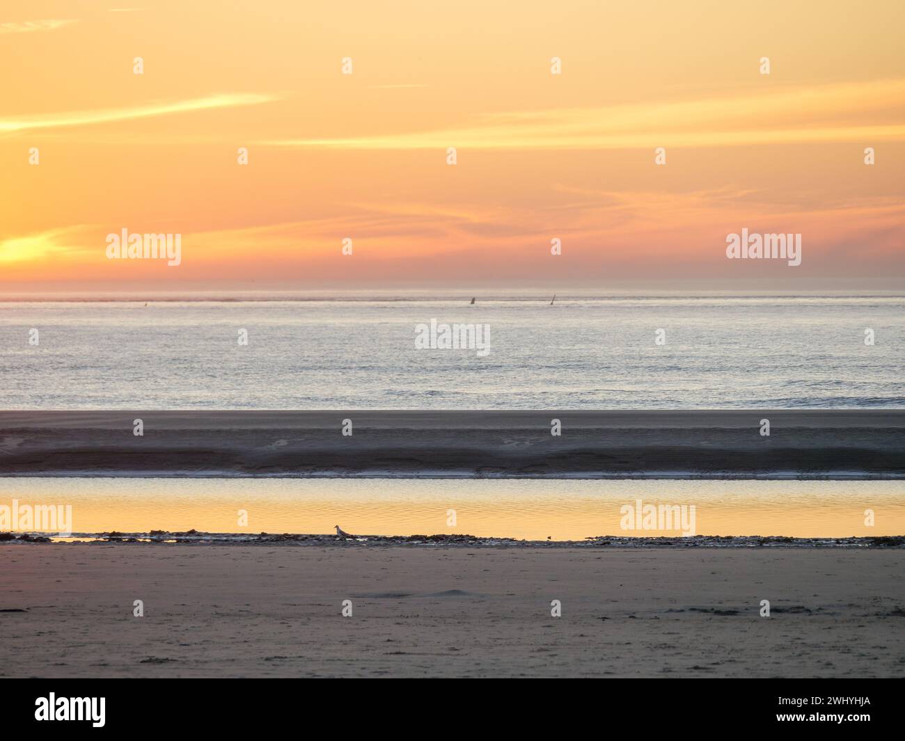 Sundown on langeoog island in the north sea Stock Photo