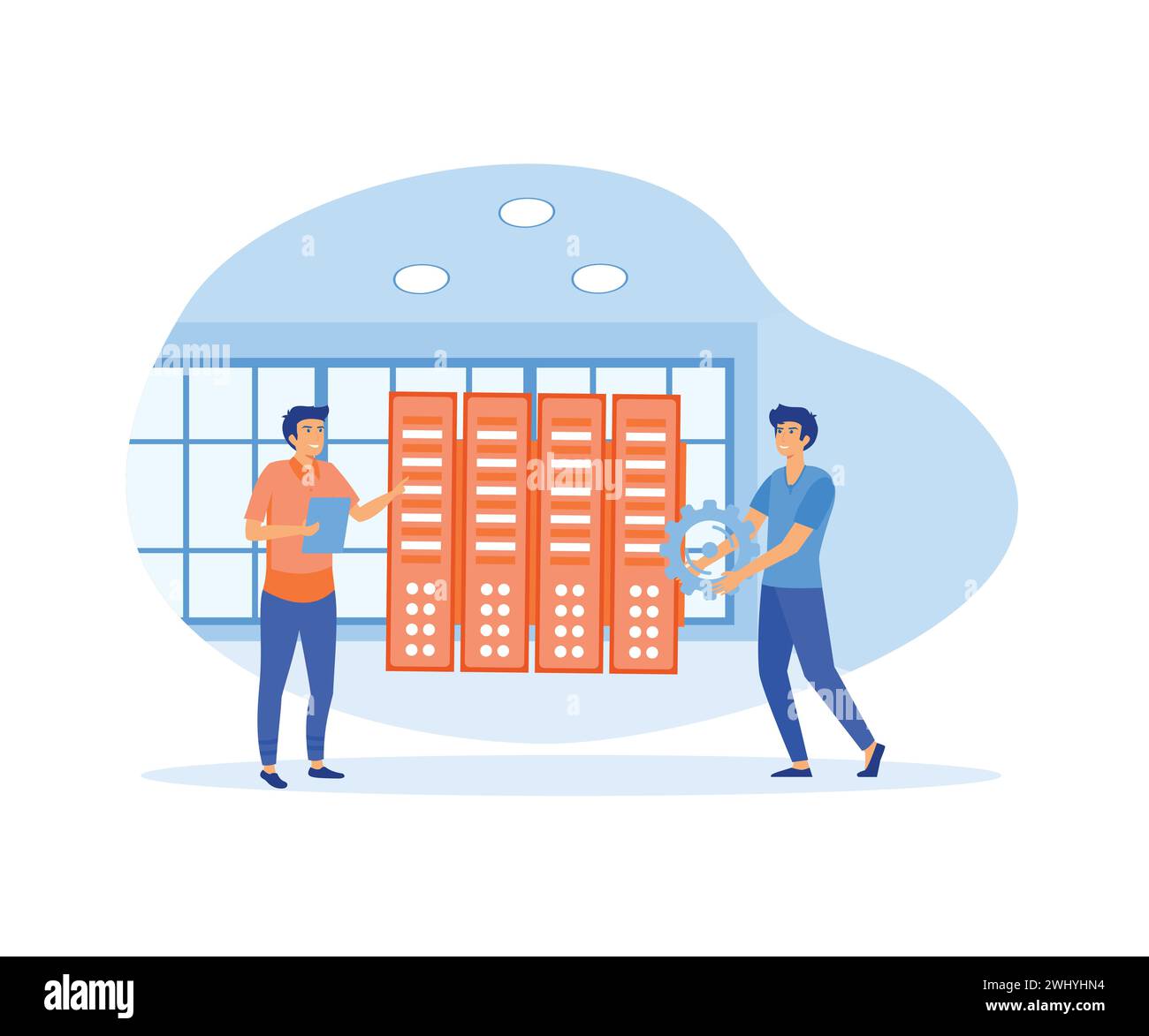 Big data job. people idea of information and analysis data. flat vector ...