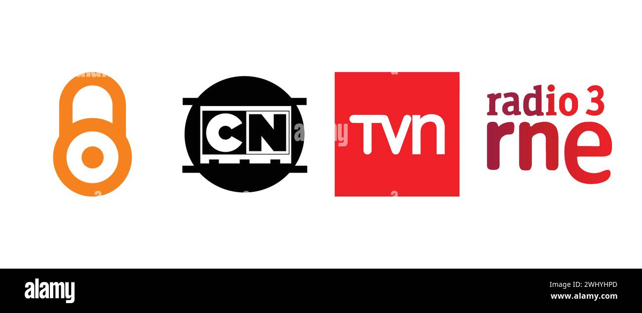 Animation Disc CN, Radio 3 RNE Spain, Closed Access, TVN Chile. Vector ...