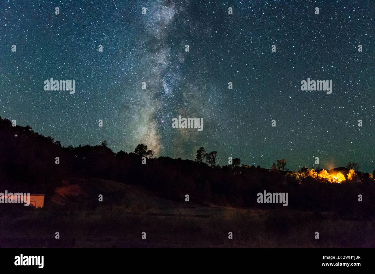 Milky Way, Rising, Hills, Lake Sonoma, Northern California, Night sky, Astronomy, Astrophotography Stock Photo