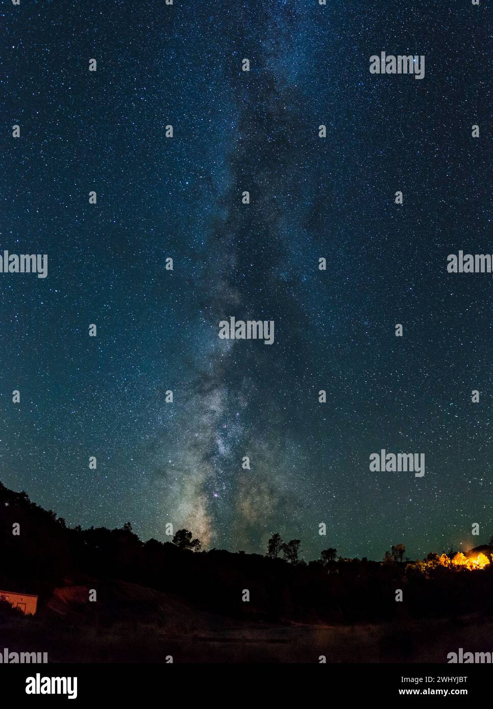Milky Way, Rising, Hills, Lake Sonoma, Northern California, Night sky, Astronomy, Astrophotography Stock Photo