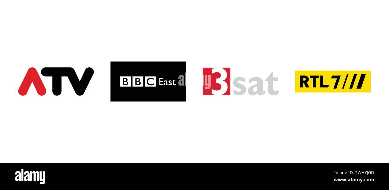 BBC Region East, 3Sat, ATV, RTL 7. Vector illustration, editorial logo