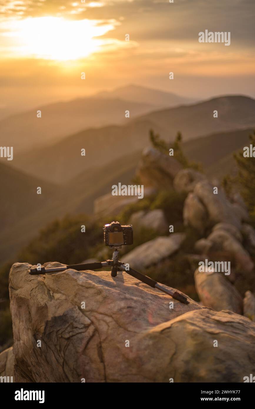 Camera, Tripod, Timelapse, Santa Barbara, Mountains, Sunset, Photography, Time-lapse photography, Mountainous landscapes Stock Photo