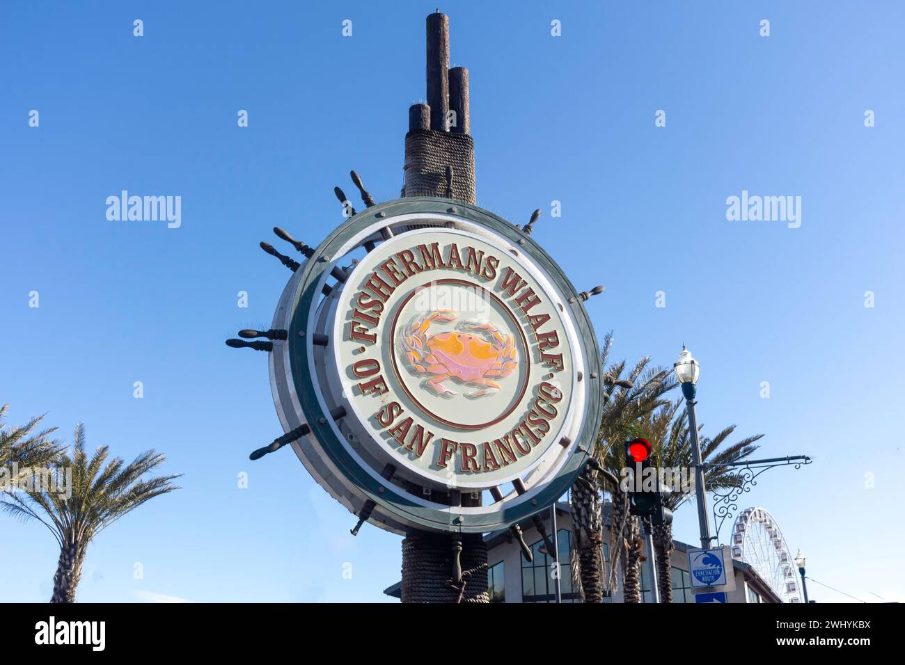 Entrance sign, Fisherman's Wharf, Fisherman's Wharf District, San Francisco, California, United States Stock Photo