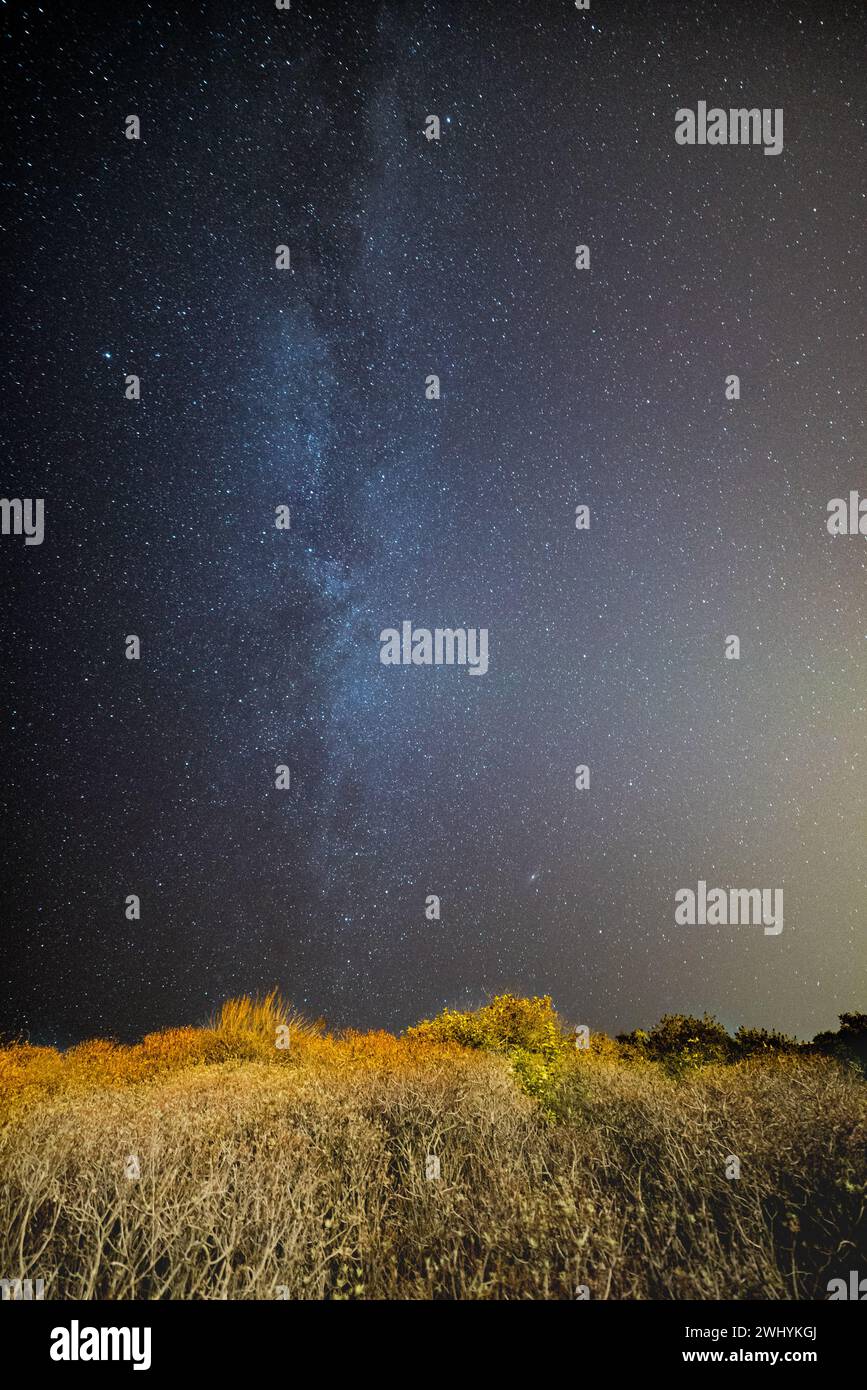 Milky Way, Vertical rise, Southern California, Night sky, Astrophotography, Light pollution, Celestial beauty, Galactic core, Nighttime landscape, St Stock Photo