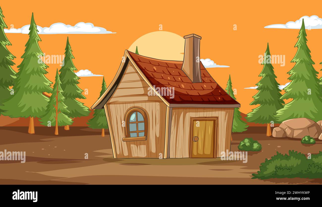 Vector illustration of a small house among trees Stock Vector Image ...