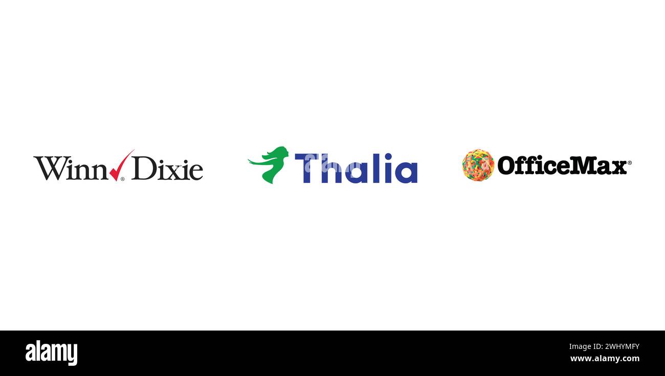 Thalia, Winn Dixie, OfficeMax. Vector editorial brand icon. Stock Vector