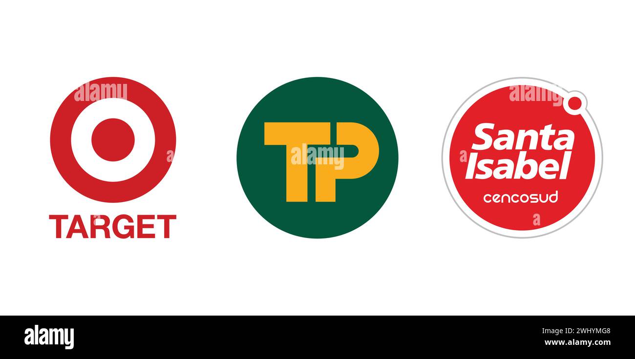 Target, Travis Perkins, Santa Isabel Cencosud. Vector editorial brand icon. Stock Vector
