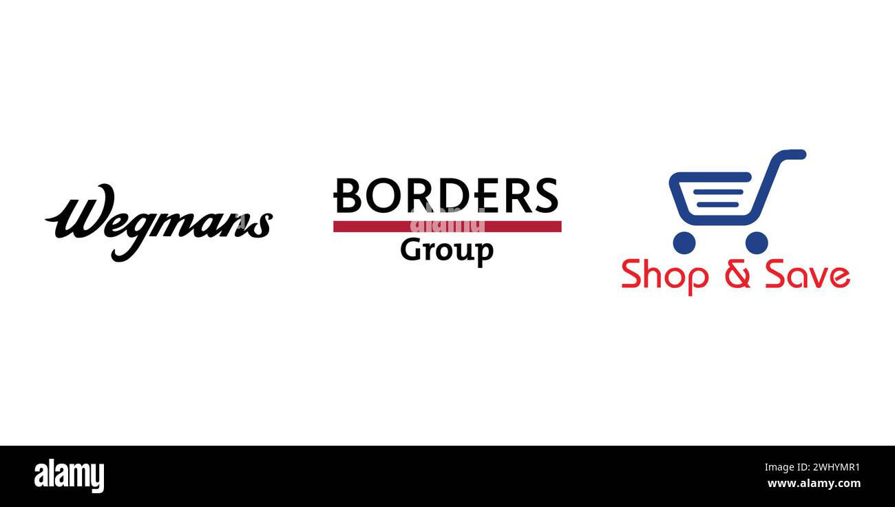 Wegmans, Borders group, Shop and Save. Vector editorial brand icon ...