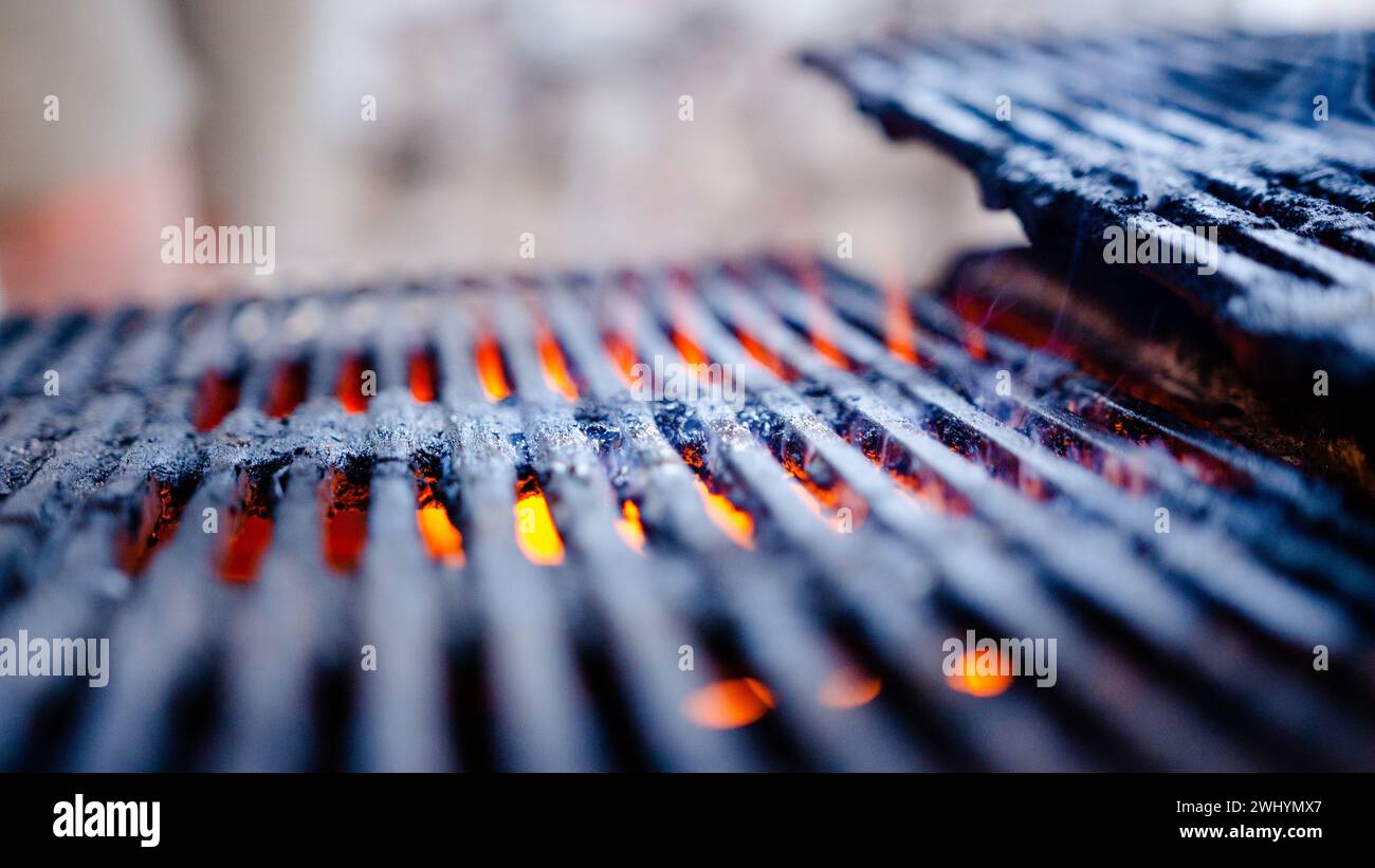Flames, Barbecue grill, Backyard BBQ, Grilling, Outdoor cooking, Fire, BBQ flames, Barbecue party, Summer cookout Stock Photo