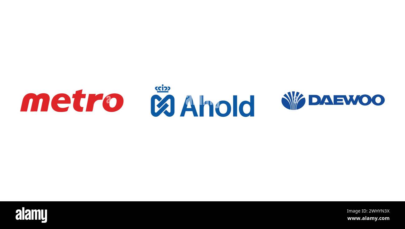 Metro Inc, Ahold , Daewoo International . Vector editorial brand icon. Stock Vector