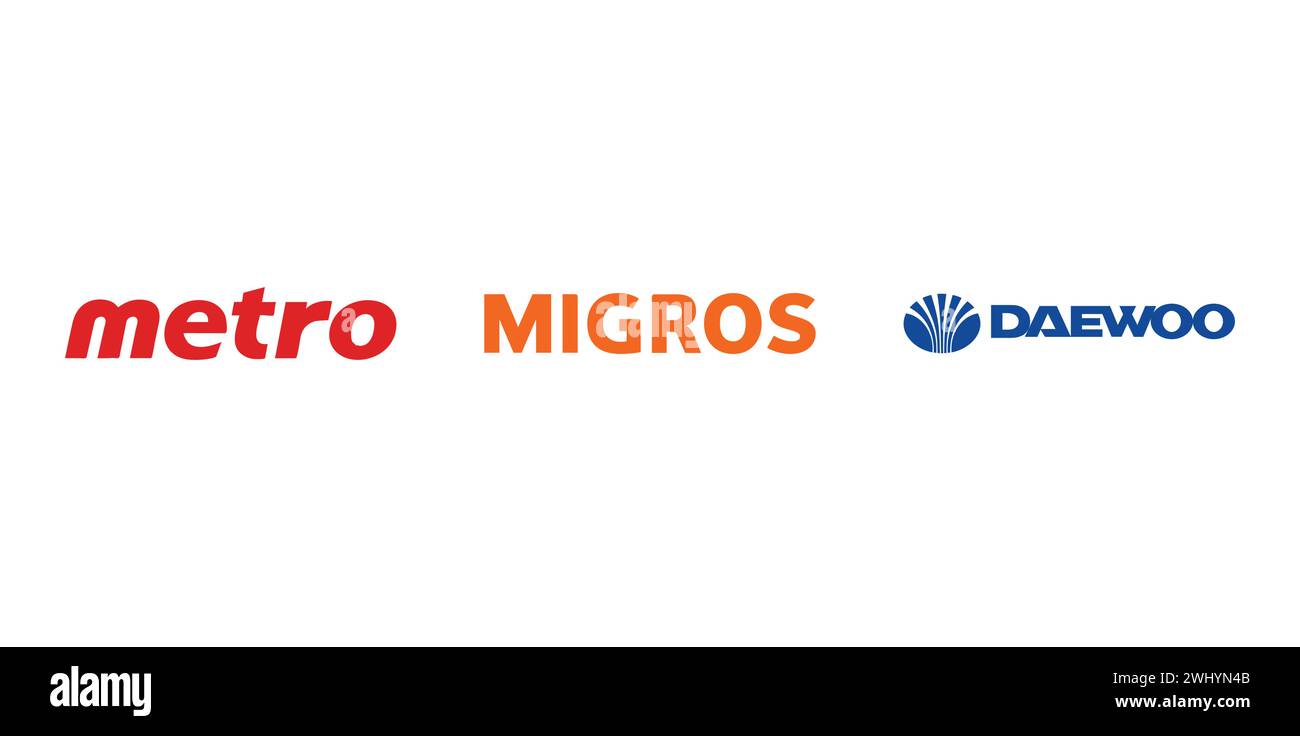 Migros, Daewoo International, Metro Inc. Vector editorial brand icon. Stock Vector