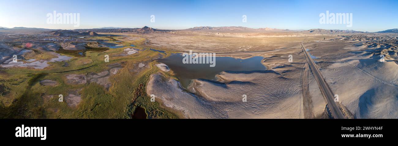 Drone Image, Tecopa, California, Watersheds, Inyo County, Aerial View, Landscape, Scenic, Topography Stock Photo