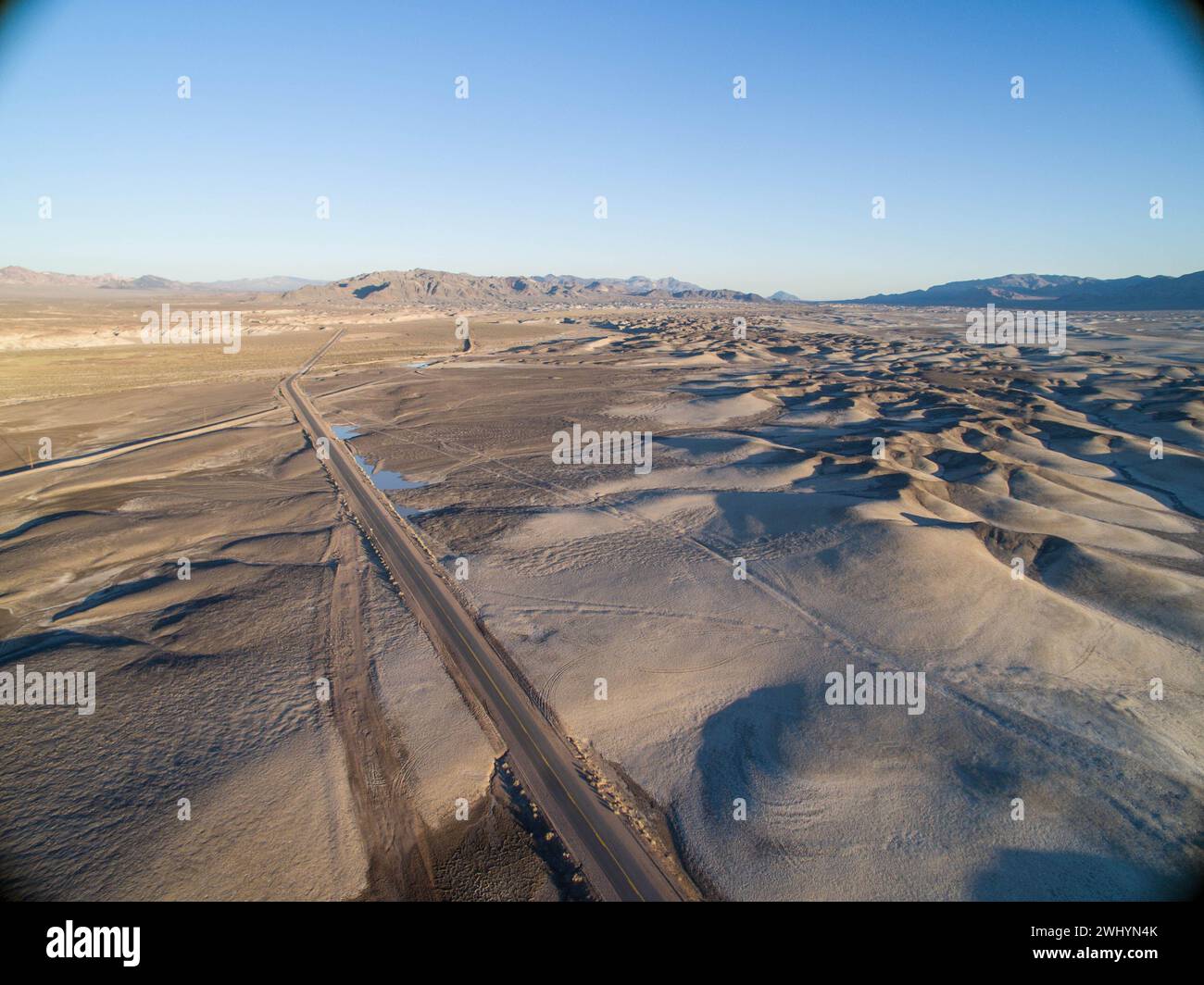 Drone Image, Tecopa, California, Watersheds, Inyo County, Aerial View, Landscape, Scenic, Topography Stock Photo