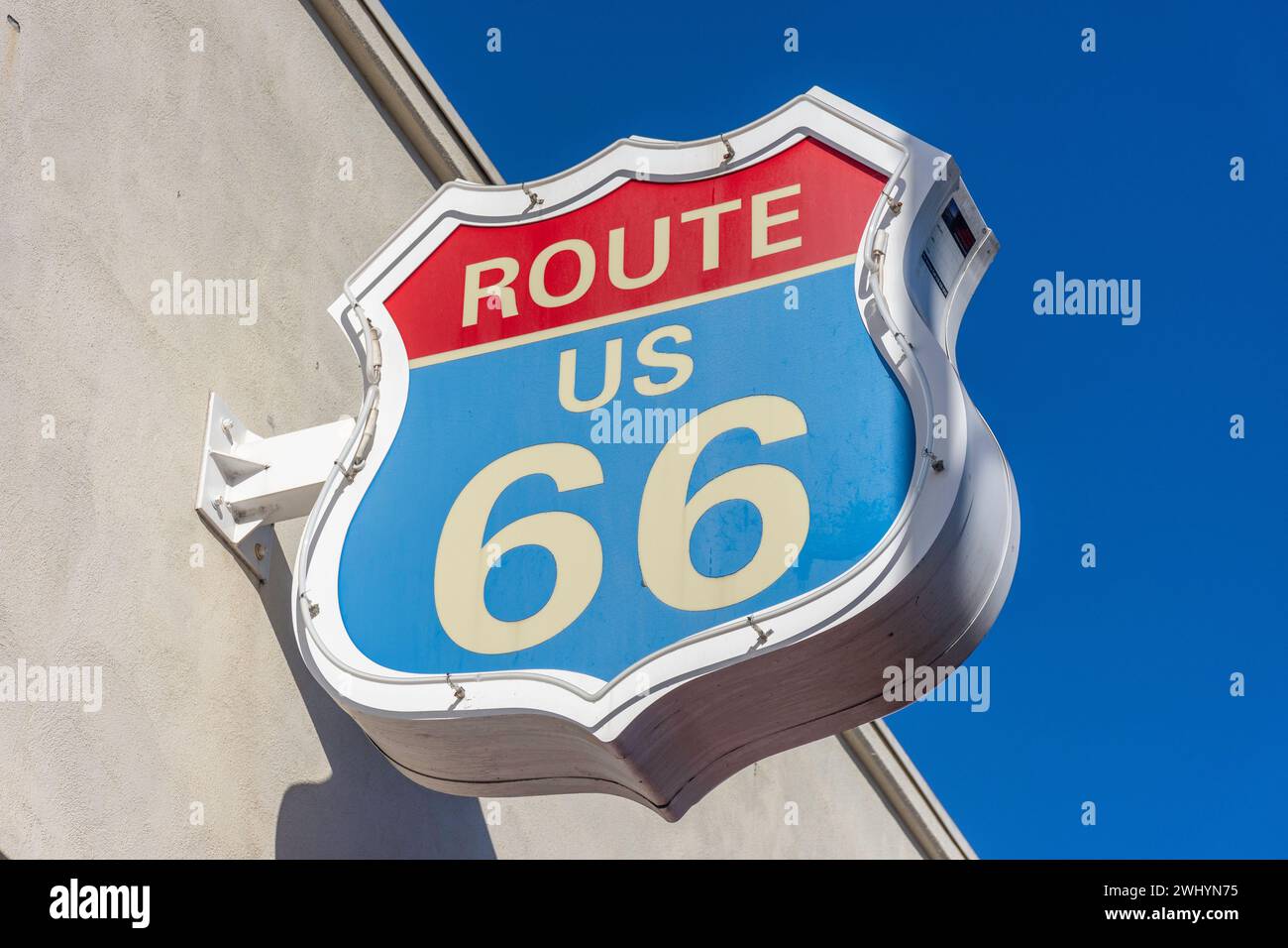 Route 66 sign, Fisherman's Wharf, Fisherman's Wharf District, San Francisco, California, United States Stock Photo