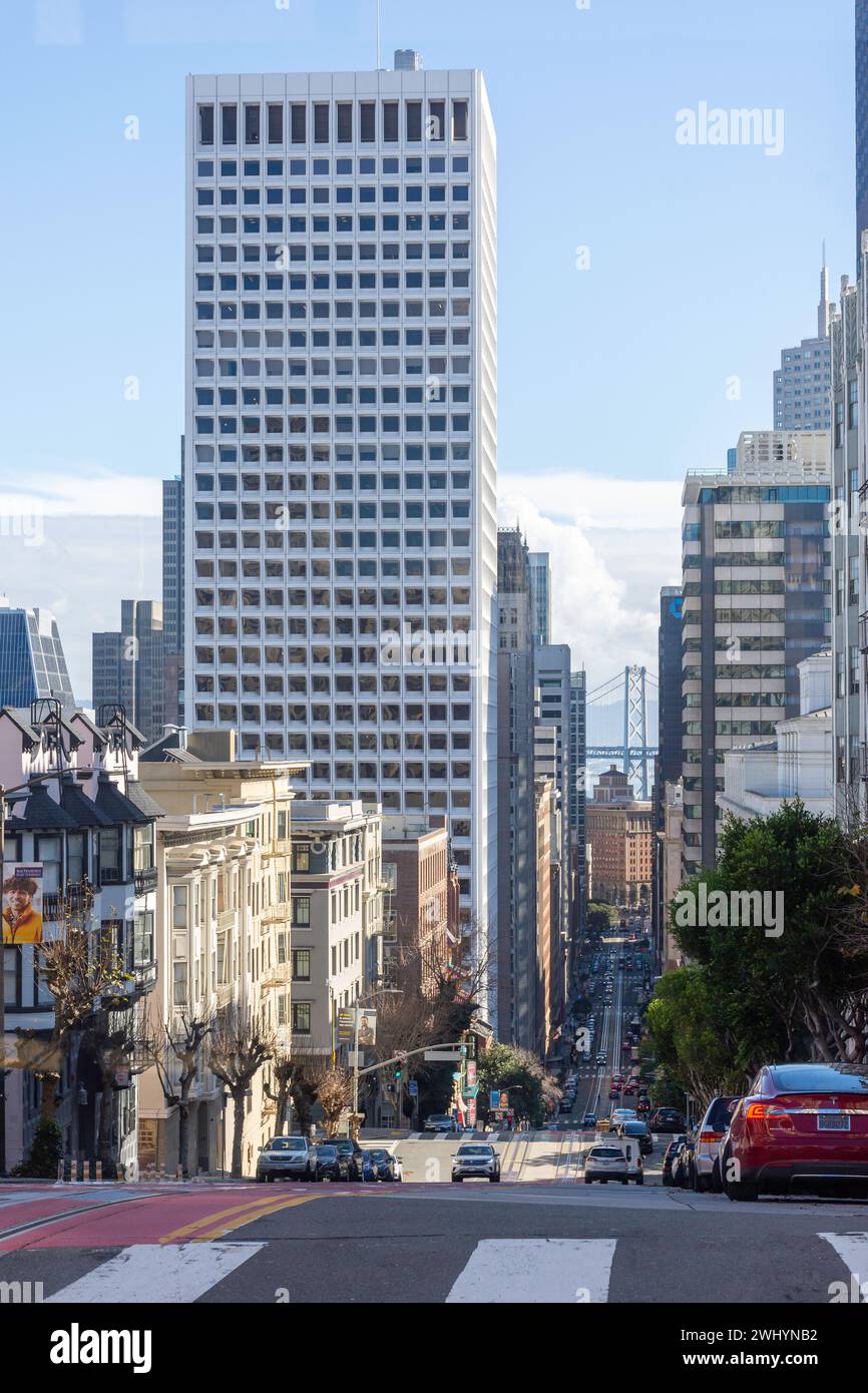 California Street from Powell Street, Financial District, San Francisco, California, United States Stock Photo