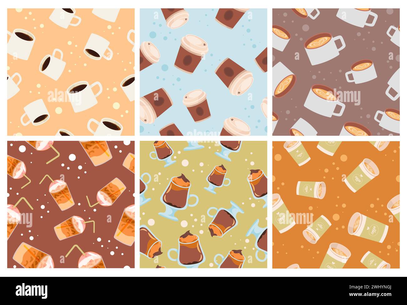 Decorative pattern set with coffee cup elements Stock Vector