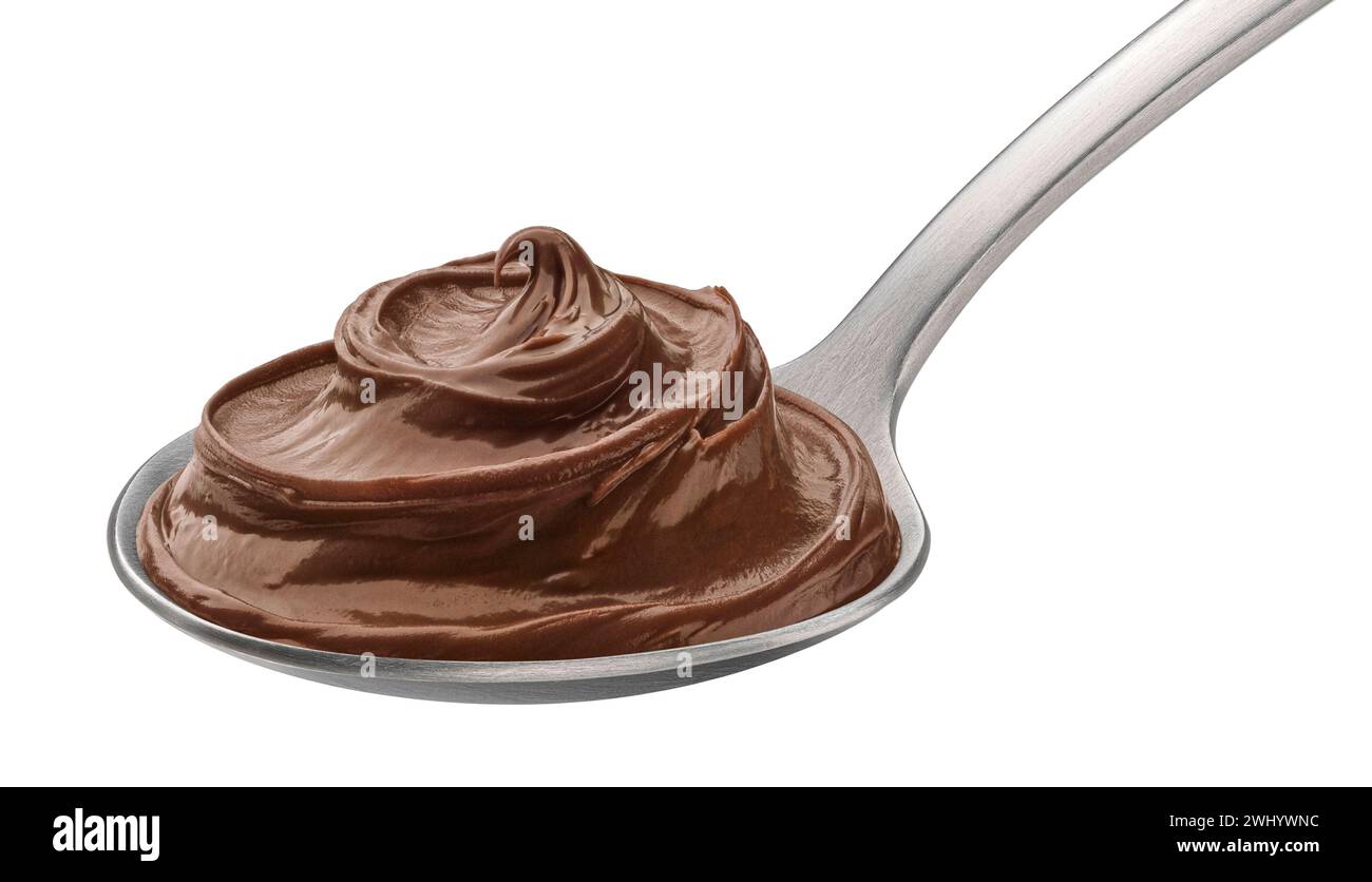Hazelnut cream in spoon isolated on white background Stock Photo