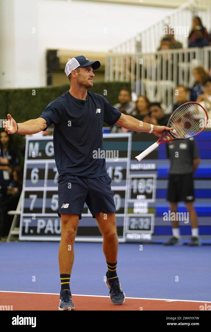 Dallas, United States. 11th Feb, 2024. February 11, 2024, Dallas, Texas, United States: Tommy Paul (USA) reacts in men's championship match during the Dallas Open at the Styslinger/ALTEC Tennis Center on the campus of Southern Methodist University. on February 11, 2024 in Dallas, Texas, United States. (Photo by Javier Vicencio/Eyepix Group/Sipa USA) Credit: Sipa USA/Alamy Live News Stock Photo