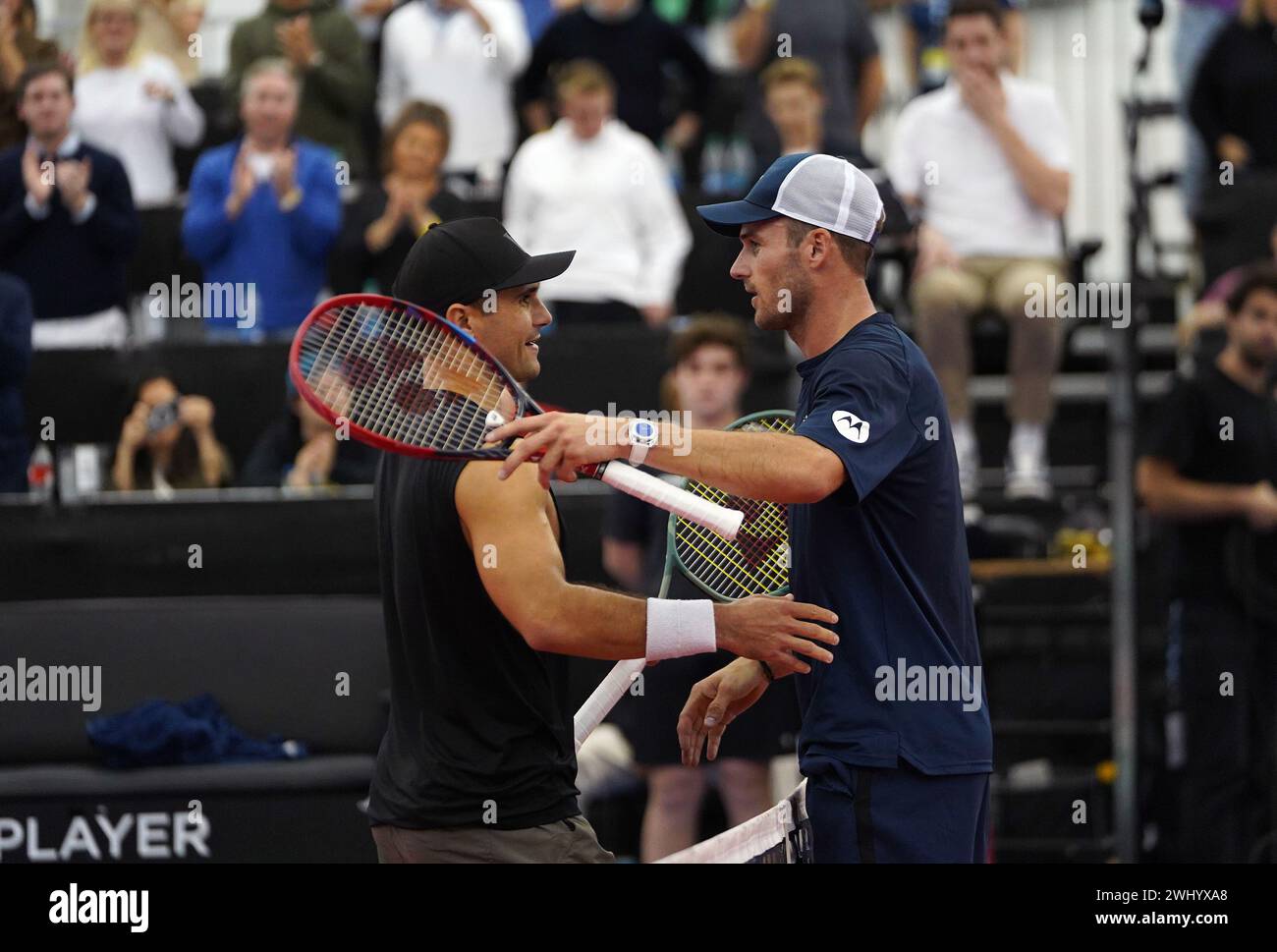 Dallas, United States. 11th Feb, 2024. February 11, 2024, Dallas, Texas, United States: Marcos Giron and Tommy Paul (USA) hug each other after men's championship match during the Dallas Open at the Styslinger/ALTEC Tennis Center on the campus of Southern Methodist University. on February 11, 2024 in Dallas, Texas, United States. (Photo by Javier Vicencio/Eyepix Group/Sipa USA) Credit: Sipa USA/Alamy Live News Stock Photo