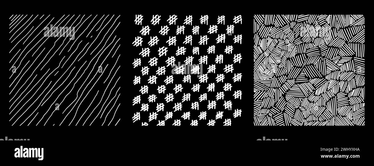 Graphic vector freehand textures set with different hand drawn patterns Stock Vector