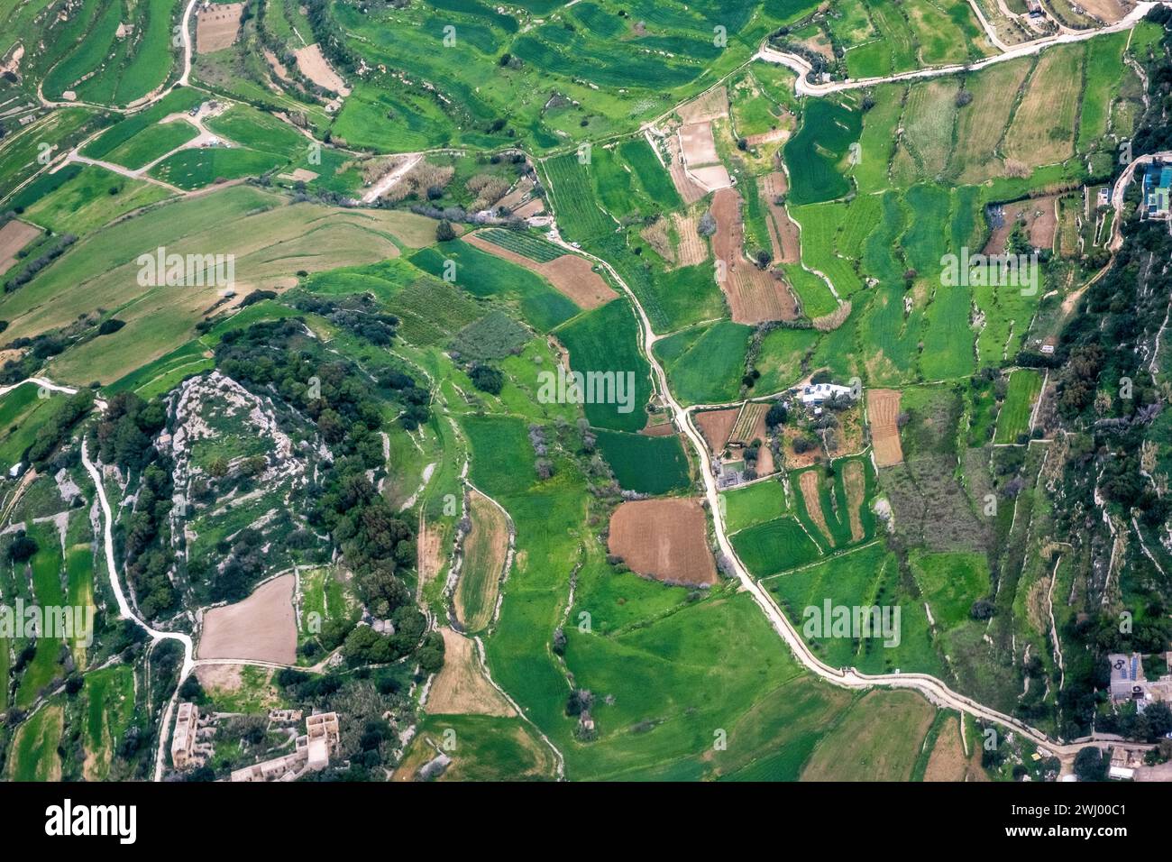 Aerial view of green fields in western Malta Stock Photo Alamy
