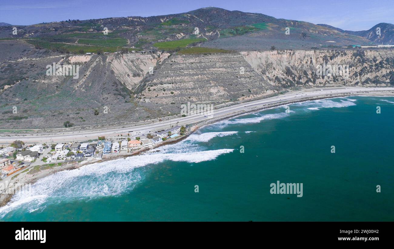 Aerial Photo, Mussel Shoals Beach, Long Pier, HWY 101 CA, Ventura Coast ...