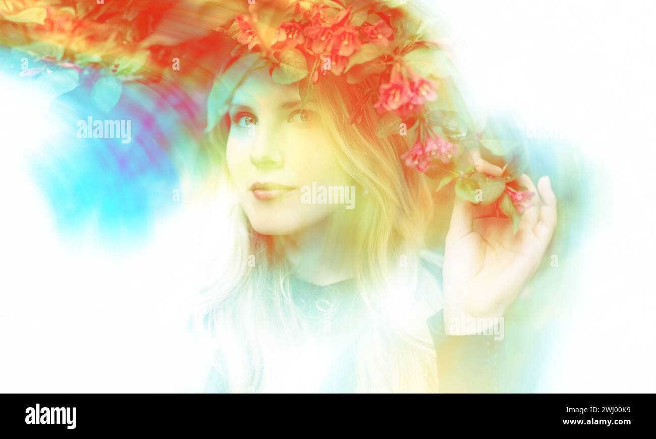 Abstract portrait of young woman. Double exposure Stock Photo - Alamy
