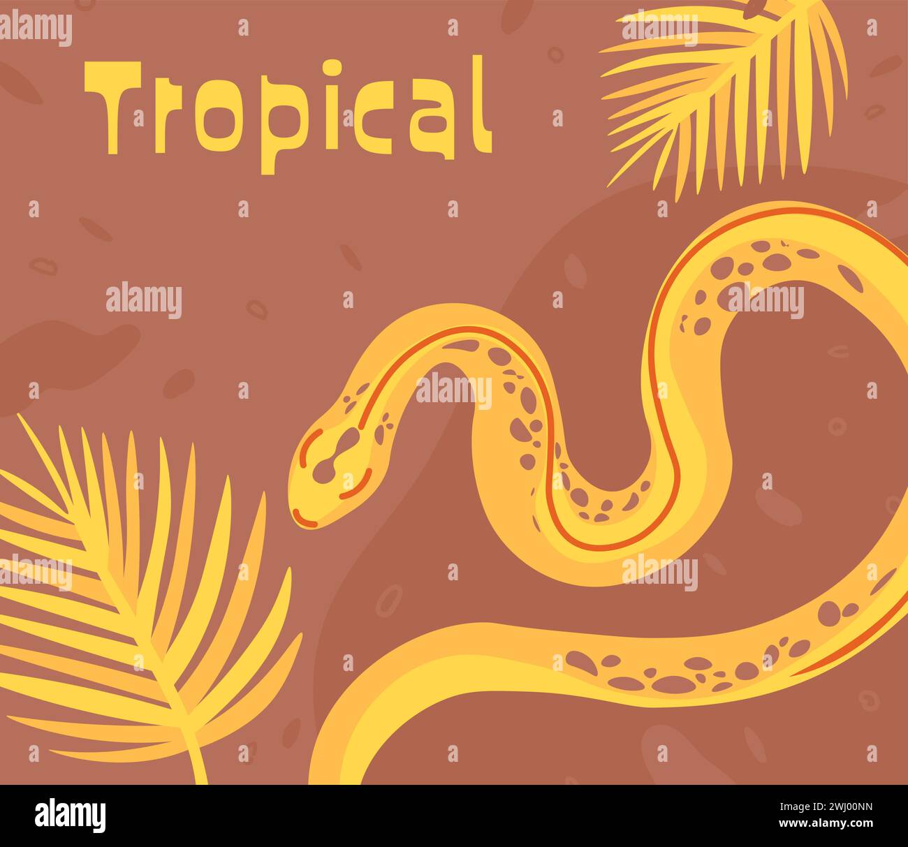 Snake with palm leaves, exotic tropical reptiles Stock Vector Image ...