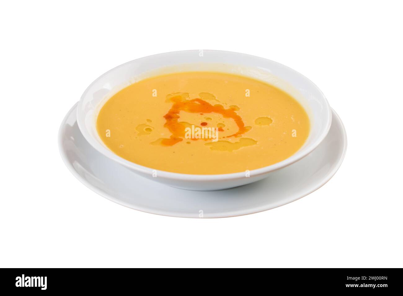 Red lentil soup. Traditional middle eastern, turkish , ramadan cuisine. Vegan food . Top view Stock Photo