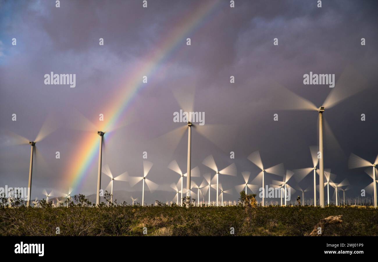 Windmills, Sustainable Energy, Mojave California, Drone Aerial Shots, Renewable Power, Clean Energy, Wind Turbines, Turbine Blades Stock Photo