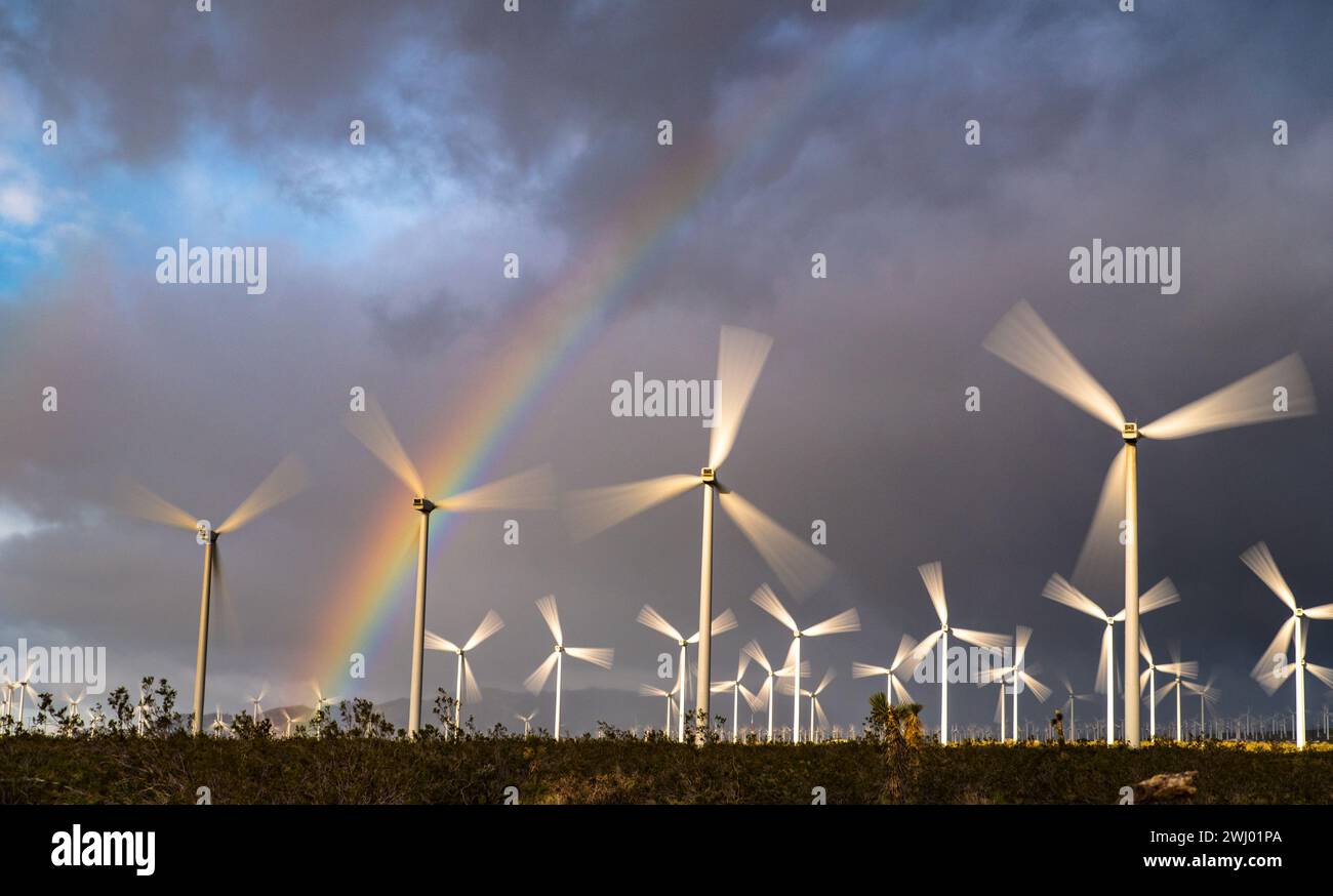 Windmills, Sustainable Energy, Mojave California, Drone Aerial Shots, Renewable Power, Clean Energy, Wind Turbines, Turbine Blades Stock Photo