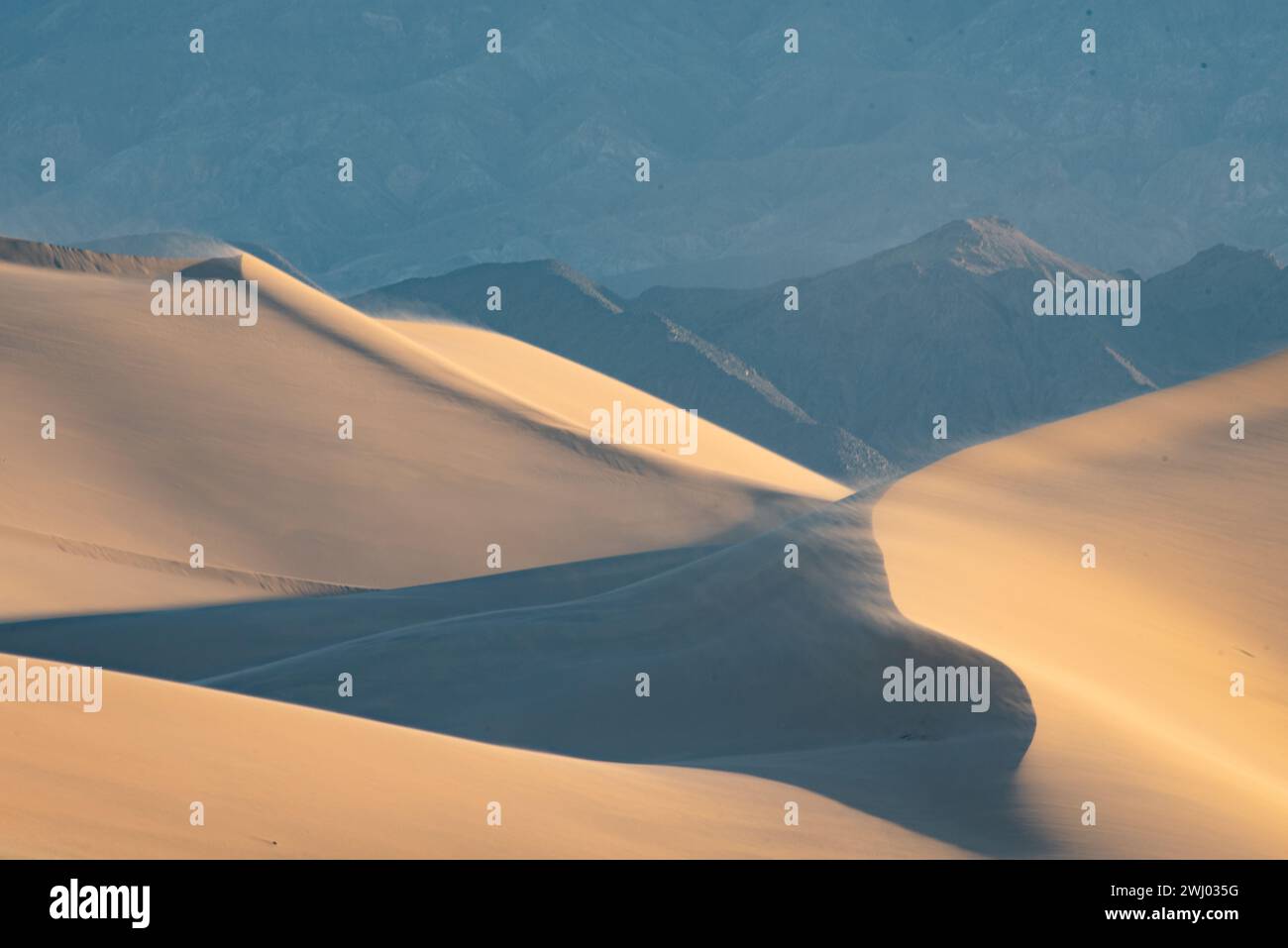 Dumont Sand Dunes, Inyo County California, Death Valley National Park, Sand Dunes, Sunset, Sand Dune Contours Stock Photo