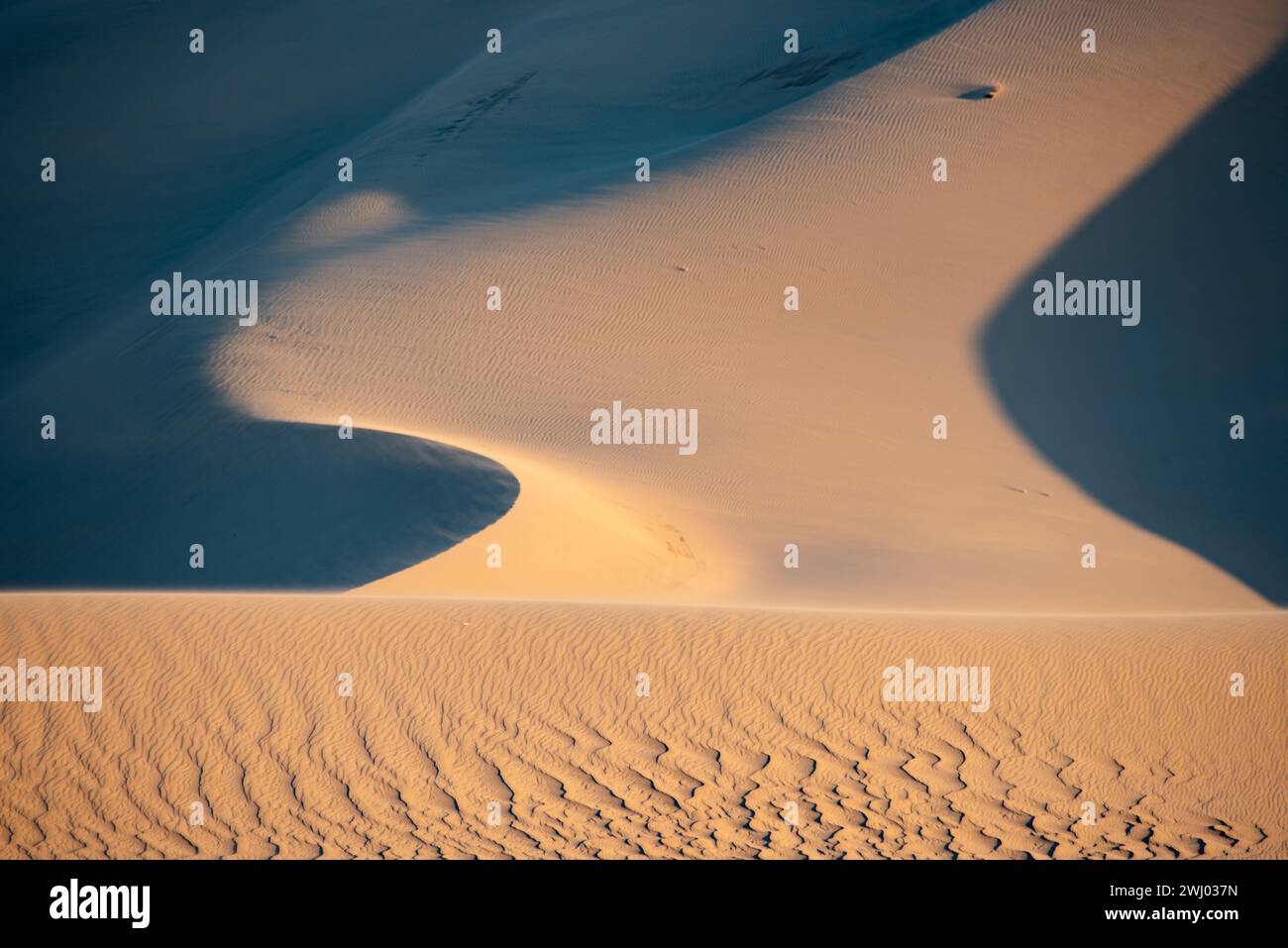 Dumont Sand Dunes, Inyo County California, Death Valley National Park, Sand Dunes, Sunset, Sand Dune Contours Stock Photo