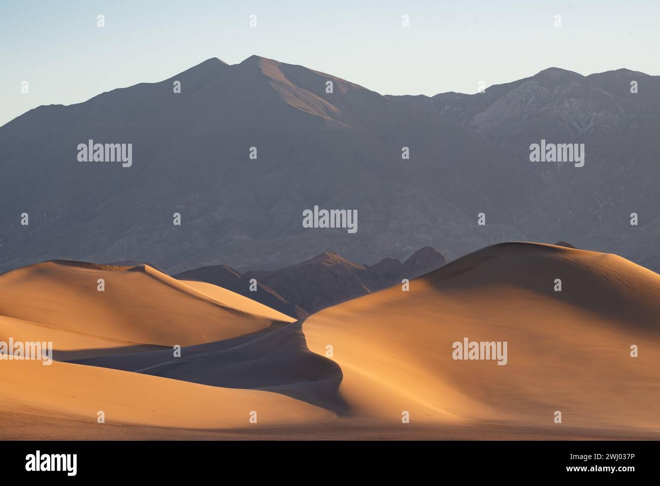 Dumont Sand Dunes, Inyo County California, Death Valley National Park, Sand Dunes, Sunset, Sand Dune Contours Stock Photo