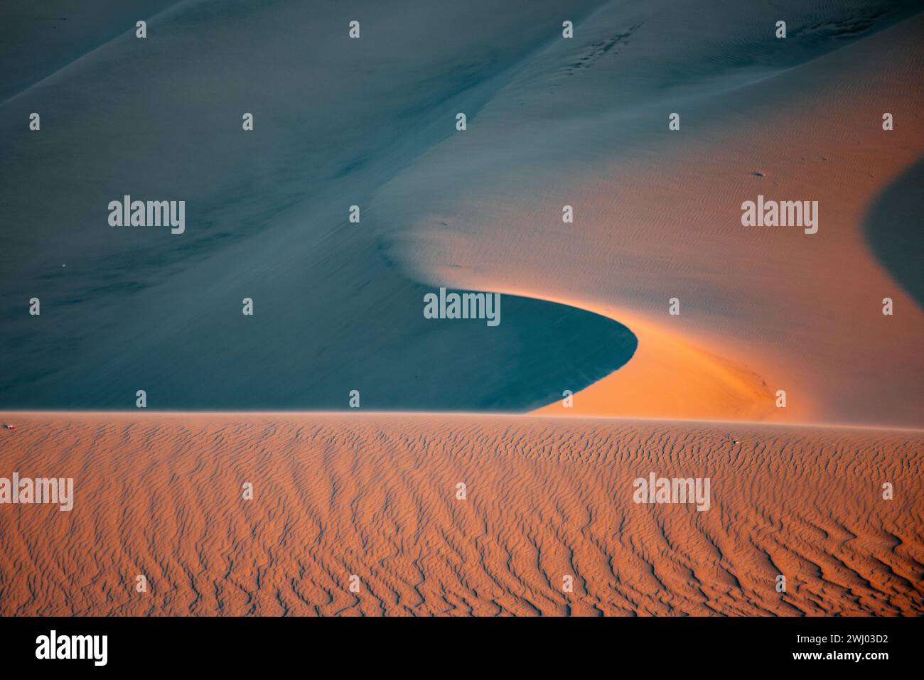 Dumont Sand Dunes, Inyo County California, Death Valley National Park, Sand Dunes, Sunset, Sand Dune Contours Stock Photo